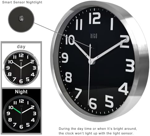 HITO 10 Inch Night Light Wall Clock Battery Operated Brightness Adjustable - Image 3
