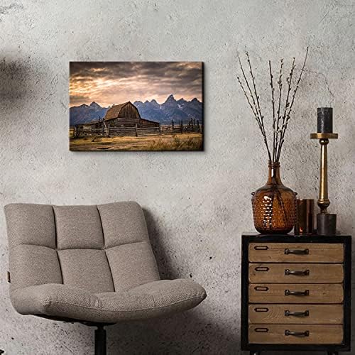 Grand Teton National Park Canvas Wall Art Sunset Moulton Barn Landscape Wall - Image 6