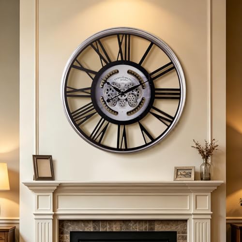 32 Inch Large Wall Clock with Exposed Gears, Silent Roman Numeral - Image 2