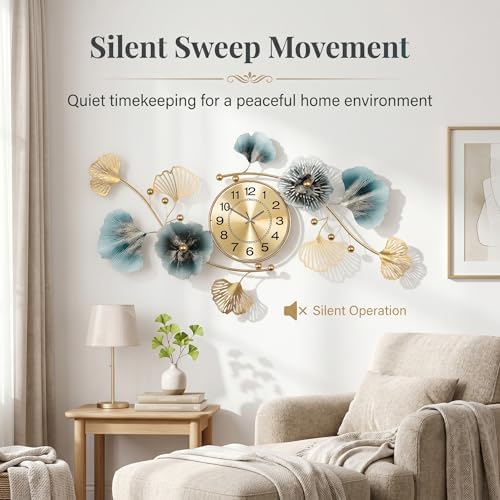 47" 3D Ginkgo Leaf Metal Wall Clock - Image 6