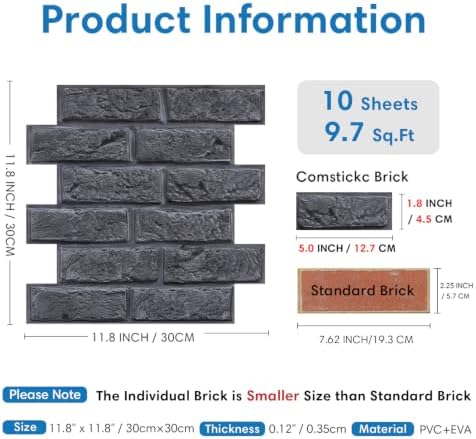 COMSTICKC 3D Faux Brick Wall Panels Peel and Stick - Image 3