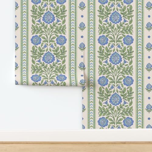 Spoonflower Indian Floral Blue Peel and Stick Wallpaper - Image 4