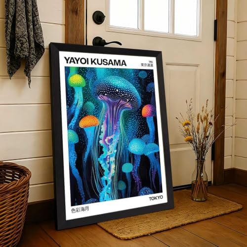 Black Framed Colorful Jellyfish Tokyo 1984 Canvas Wall Art 24x36in - Image 6