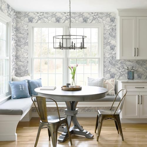 Dimoon 197"x17.3"Grey Floral Line Contact Paper Retro Wallcovering - Image 6