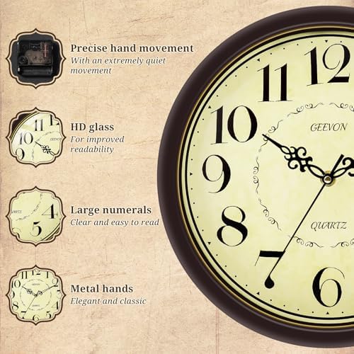 Geevon 12" Silent Wall Clock, Retro Battery Operated Decorative Clock - Image 2