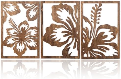 Motivilla Wood Wall Art Set of 3, Dark Floral Decor by Motivilla