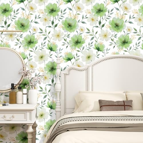 ILHIIOR Green/White Floral Peel and Stick Wallpaper Boho 17.5 x118 Inches - Image 6