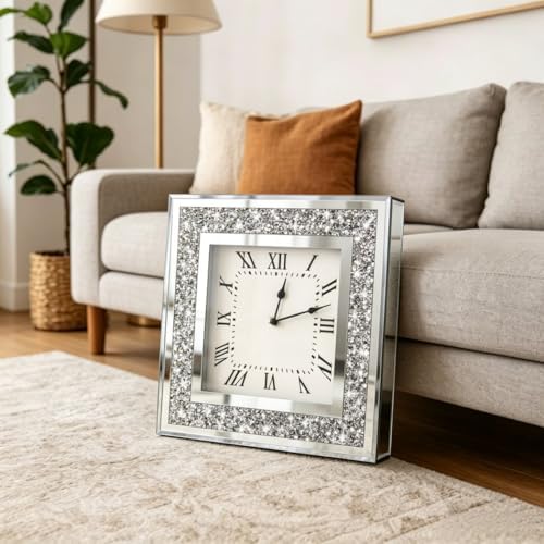 Crystal Crush Diamond Mirrored Square Wall Clock - Image 3