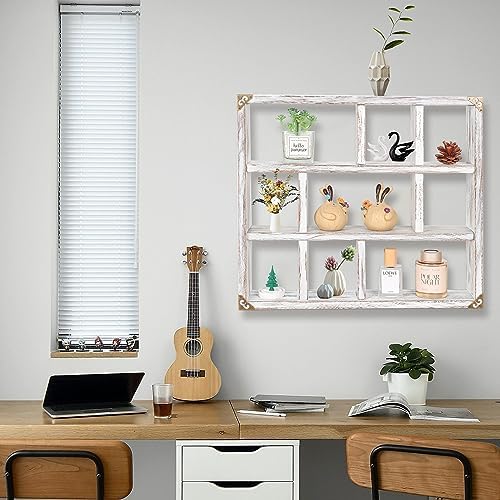17.7x15.7-Inch Shadow Box Shelf 9-Slot Rustic Floating Shelves Larger Wall - Image 6