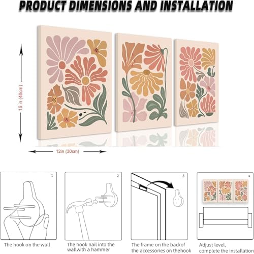 TBKHUDBI Boho Flower Canvas Wall Art Abstract Floral Pictures Prints Set of 3 - Image 6