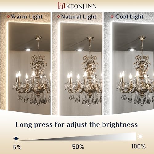 Keonjinn 60" x 36" LED Backlit Mirror Bathroom, Safe HD Tempered Glass - Image 2