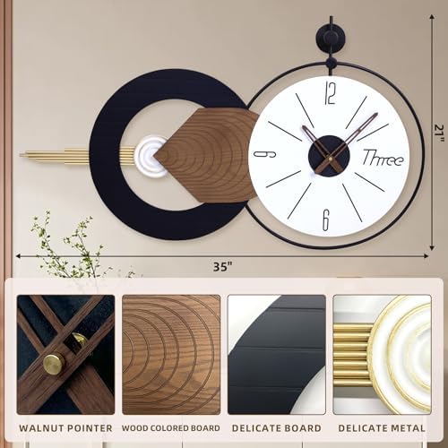 35x20 Inch Modren Wall Clock, Quiet Oversized Home Accent - Image 2