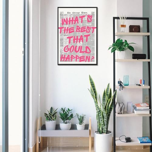 Whats The Best That Could Happen Wall Art Retro Newspaper Pink Font Canvas - Image 5