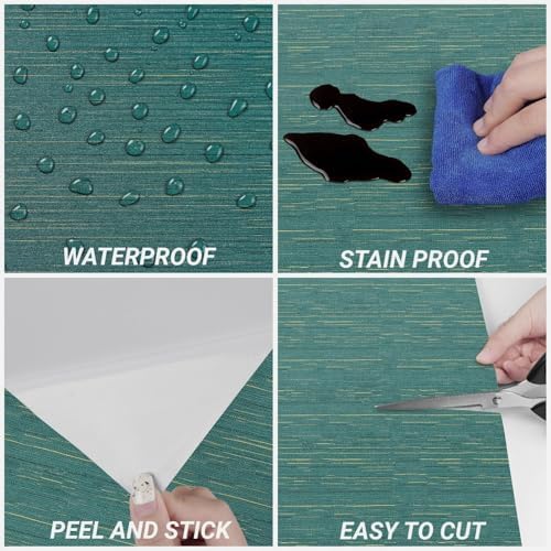 Decotalk Grasscloth Peel and Stick Wallpaper Teal Grasscloth Vinyl Textured - Image 6
