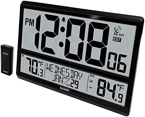 Sharp Atomic Clock with 4-Inch Display, Outdoor Sensor, Battery Powered by SHARP