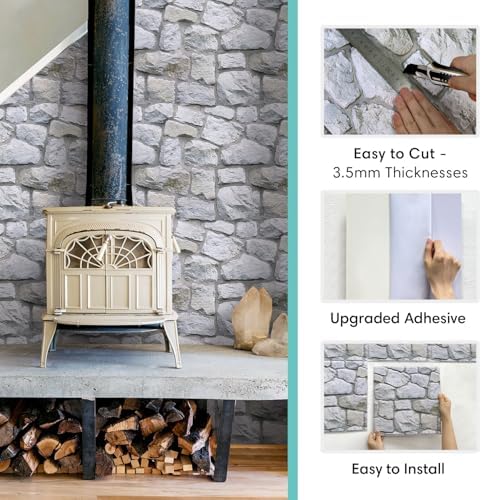 Commomy Faux Stone Peel and Stick 3D Wall Panels 10 Pcs 11.8" x 11.8" - Image 5