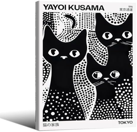 Cute Black Cat Poster Japanese Yayoi Kusama Wall Art 08x10 inch Framed Trendy by rumlud