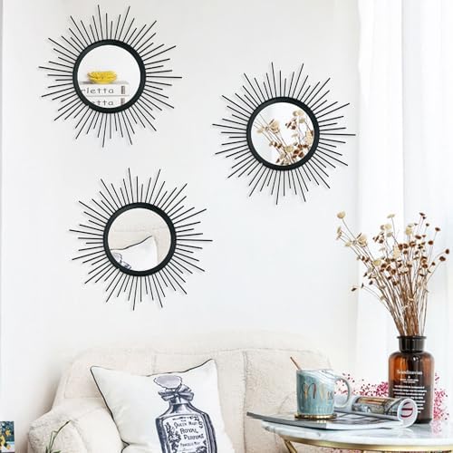 3 Pack Metal Mirror for Wall Cute Sunburst Wall Mirror Home Decor Wall Art - Image 4