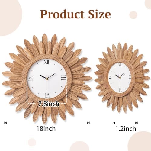 Honiway 18 Inch Large Wall Clocks Battery Operated Silent Rustic Wood Boho - Image 3