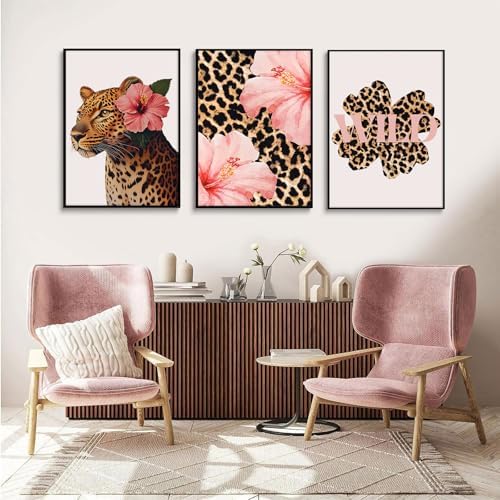 Trendy Leopard Wall Art Pink Cheetah Print Room Decor Leopard Flower Canvas - Image 6