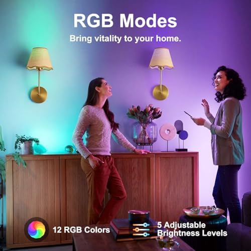 ADISUN Battery Operated Wall Sconce Set of 2, Rechargeable Bulbs, RGB. Rattan - Image 6