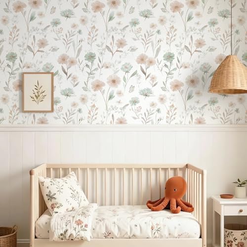 Ismoon Floral Peel and Stick Wallpaper Boho Wallpaper 17.3in x 32.8ft Pink and - Image 2