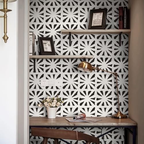 Ismoon Peel and Stick Wallpaper Boho Geometric Wallpaper Black and Beige - Image 6