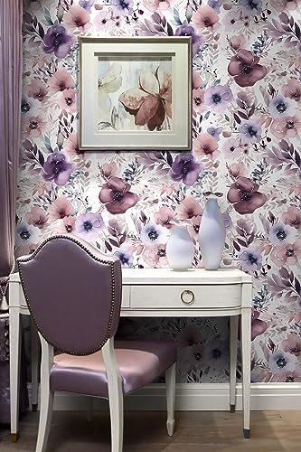 HAOKHOME Floral Peel and Stick Wallpaper Purple Mauve Pink Girls Bedroom - Image 6