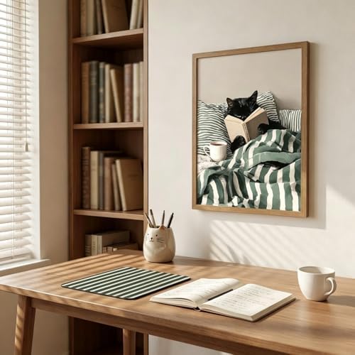 Cats Reading Books Wall Art Cute Animals Canvas Wall Decor Black Cat Pictures - Image 7