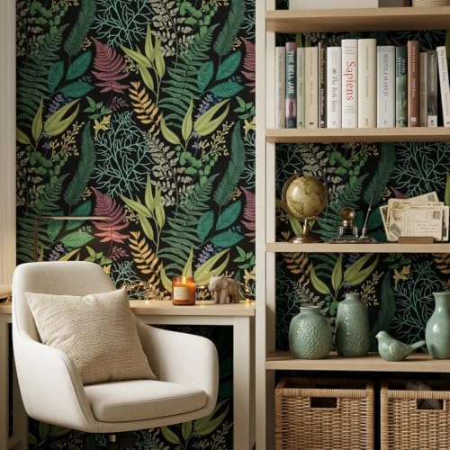 Black Fern Botanical Drawer Shelf Liner Contact Paper Self Adhesive Vinyl Dark - Image 3