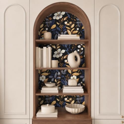 Laatse Vintage Dark Blue Gold Floral Peel and Stick Wallpaper 17.5"x393" - Image 6