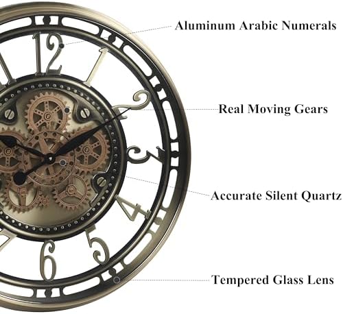 CLXEAST 28" Oversized Moving Gear Wall Clock - Image 3