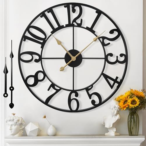 Large Wall Clock for Living Room Decor - 47cm/ 18 Inches Silent Non-Ticking by ArtfulClocksBeautifulMoments