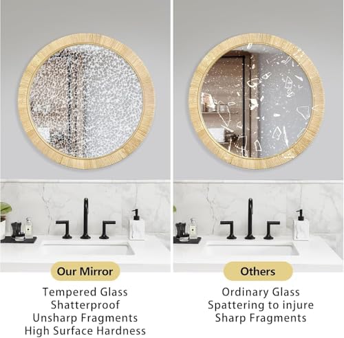 Decorative Rattan Wall Mirror, Boho Bathroom Modern Makeup Mirror, Rustic Wall - Image 4