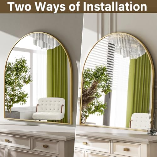 HARRITPURE 26"x28" Arched Bathroom Mirror Wall Mounted Gold Arch Mirror - Image 6