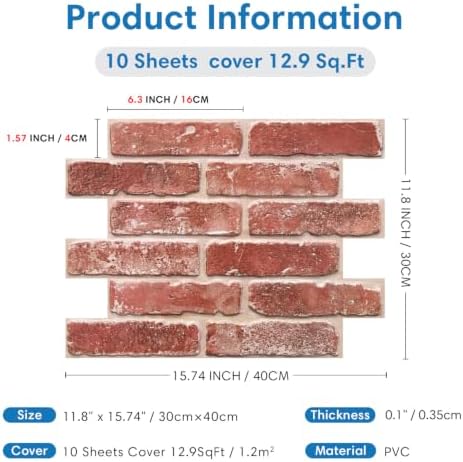 COMSTICKC 3D Faux Brick Wall Panels Peel and Stick - Image 5