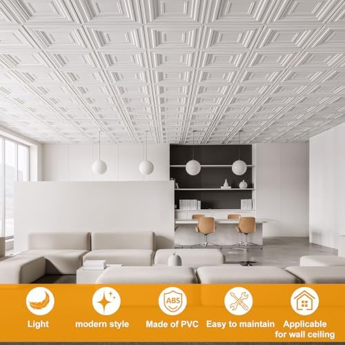 Nuanchu 90 Pcs Drop Ceiling Tiles 12x12 Inch, Glue up PVC Wall Panels - Image 4