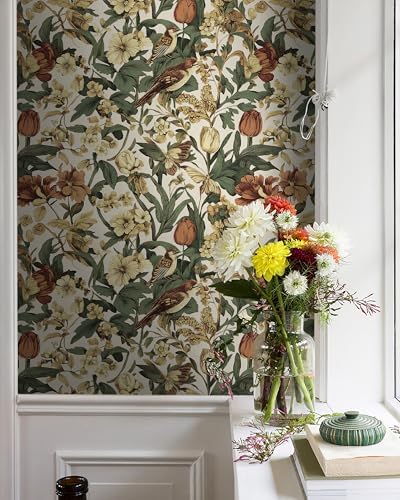 Erfoni Bird Floral Peel and Stick Wallpaper Vintage Contact Paper - Image 2