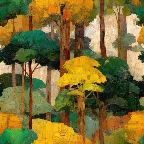 Modern Abstract Tree Peel and Stick Wallpaper, Oil Painting Forest Decor by Unknown