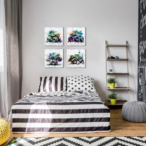 Monster Truck Room Wall Decor for Boys Bedroom Rustic Monster Truck Canvas - Image 5