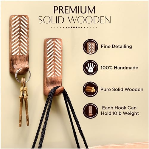 Indian Shelf 6 Pieces Wooden Adhesive Wall Hooks - Image 4