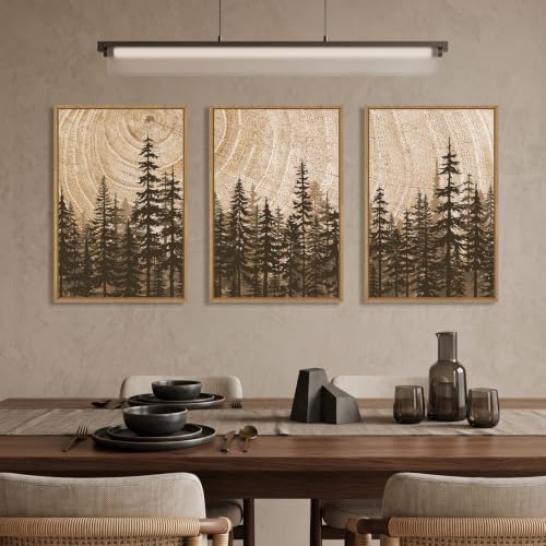 Celestdeco Pine Tree Framed Canvas Wall Art Set, Natural Woodland Landscape - Image 3