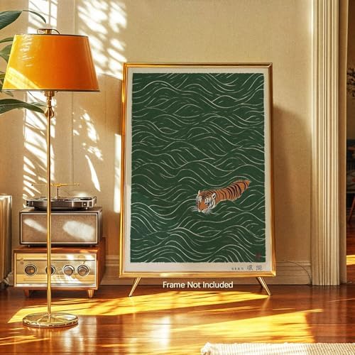 Vintage Japanese Tiger Swimming Prints Ukiyo-e Style Wall Art Retro Oriental - Image 3