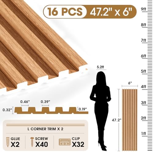 WPC Acoustic Slat Wall Panels 16-Pack 47.2'' x 6'' - Image 2