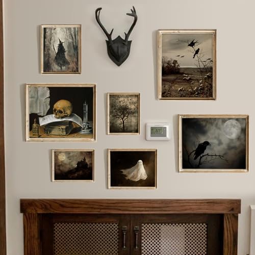 uniro 7Pcs Halloween Dark Retro Wall Art Prints, Gothic Aesthetic Paper Posters - Image 2