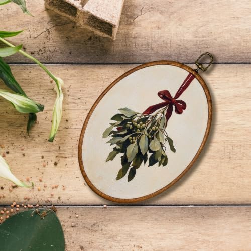 KSDUT Vintage Christmas Neutral Mistletoe Oval Wall Art 8.6"x11.4" - Image 4