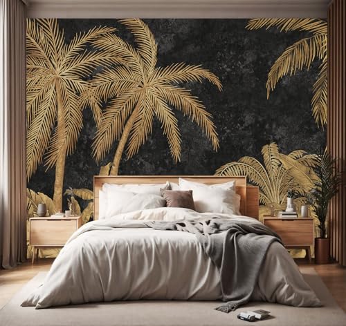 -Gold Palms Botanical Backdrop Large Fabric Wallpaper Retro Tropical Plant by YIHWM-PurchaseNow