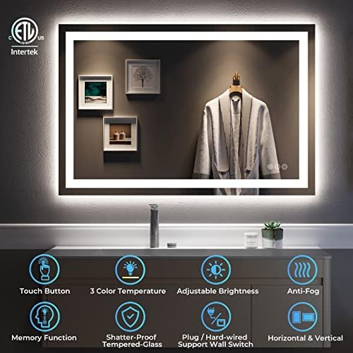 48x32 LED Bathroom Mirror with Lights, Lighted Vanity Mirror - Image 2