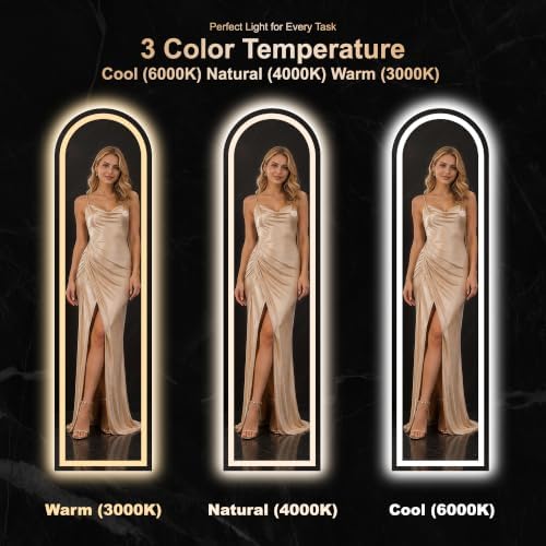 Delma LED Arched Full Length Mirror, Dimmable & 3 Color Lighting, - Image 6