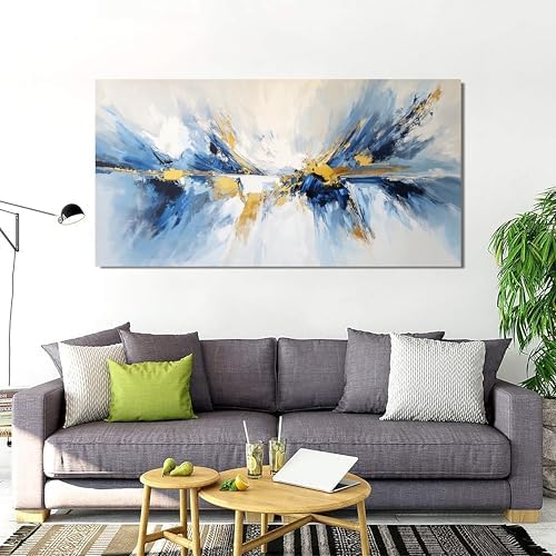 YISXINOAG Gold Blue Abstract Wall Art Modern Canvas Artwork Print 29"X58" - Image 4